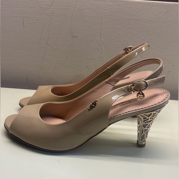 NWT Made in Italy Marino Fabiani Chic Tan Patent Leather Slingback Heels - Picture 2 of 7